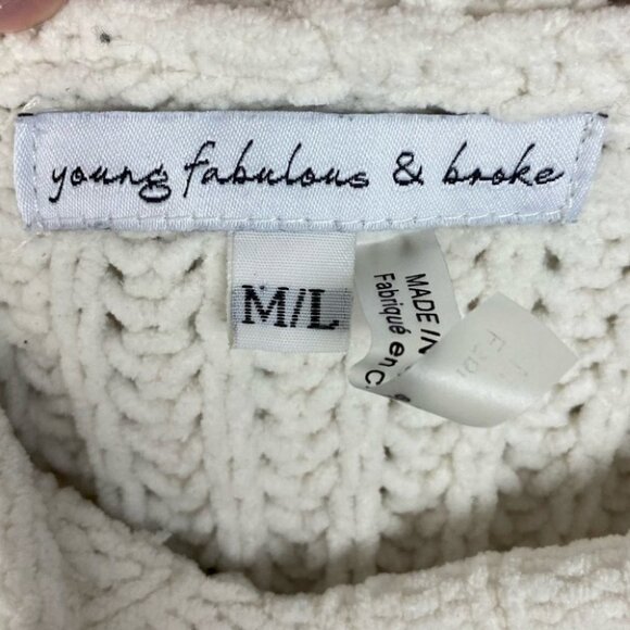 Young Fabulous‎ and Broke Chenille Crop Sweater Hoodie White Size Medium Large - Picture 2 of 11